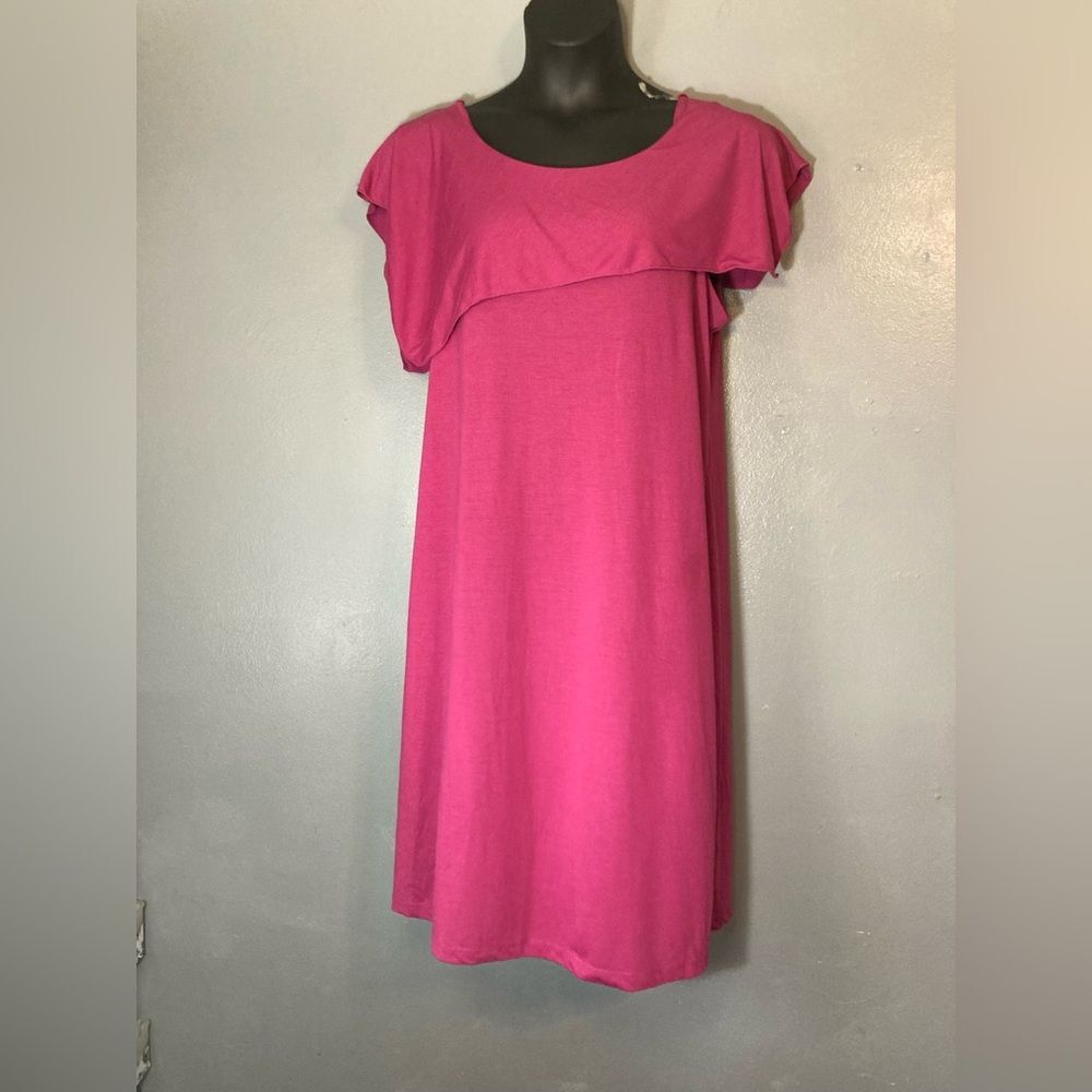 Pink Casual Sundress with Flutter Cap Sleeves
